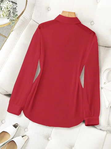 ChicEase Basic Transparent Plain Simple Collared Shirt