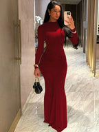 Fashionable Pleated Round Neck Long Sleeve Bodycon Dress shein