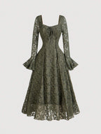 MOD Women's Lace Sweetheart Neck Flared Sleeve Dress shein