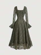 MOD Women's Lace Sweetheart Neck Flared Sleeve Dress shein