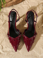 Women's Elegant Crisscross Strap Pointed Toe V-Cut Buckle High Heel Pumps shein
