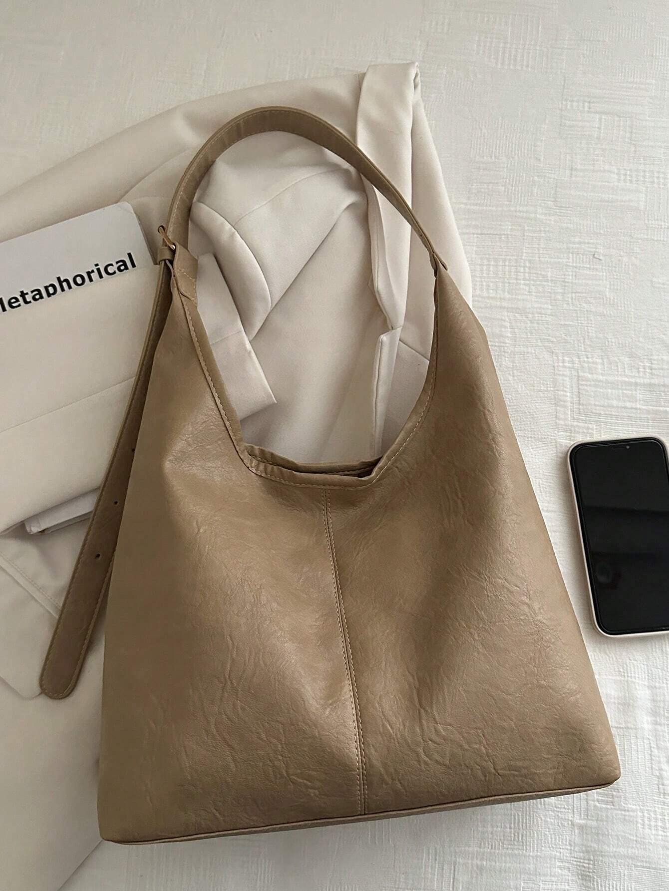 New Fashion All-Match Texture Solid Color PU Shoulder Bag shein
