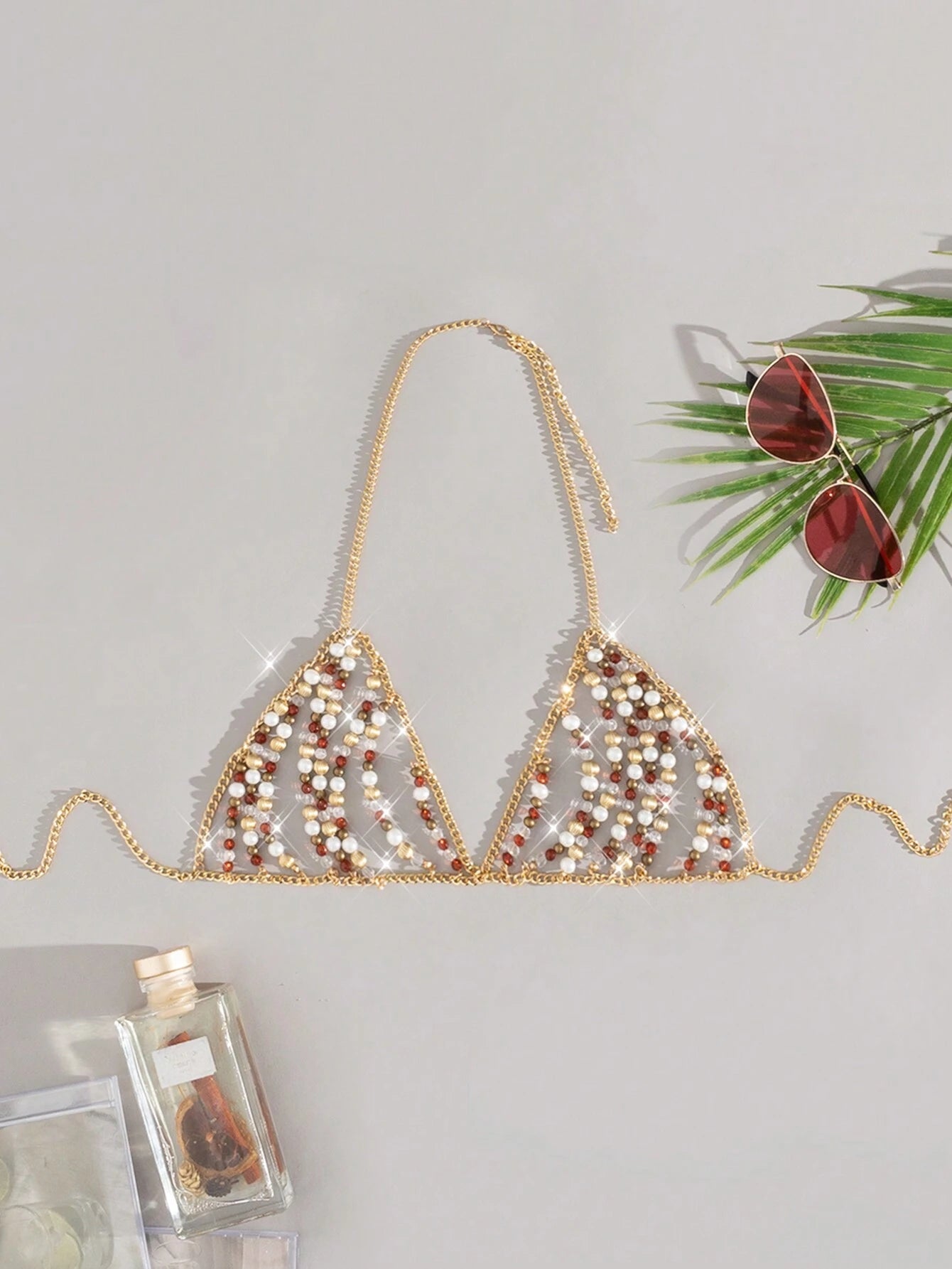 SXY Sexy Mesh Crochet Spaghetti Strap Backless Bikini, Multi-Color Straps & Body Chain