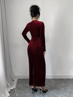 Privé Women Elegant Velvet Asymmetric Ruffle Split Hem Dress shein