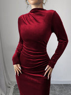 Privé Women Elegant Velvet Asymmetric Ruffle Split Hem Dress shein
