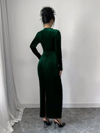 Privé Women Elegant Velvet Asymmetric Ruffle Split Hem Dress shein
