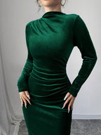 Privé Women Elegant Velvet Asymmetric Ruffle Split Hem Dress shein
