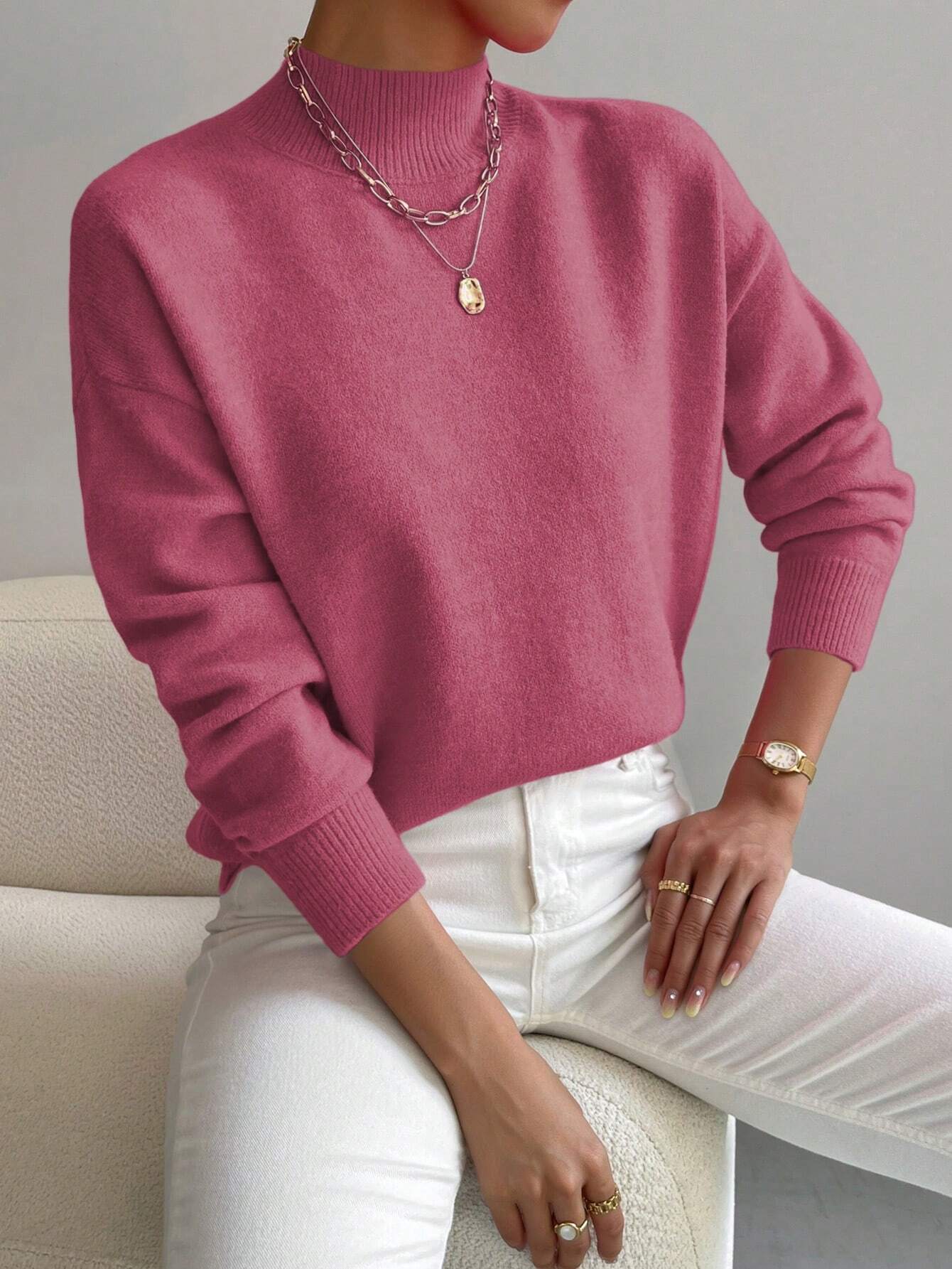 Frenchy Women's Crew Neck Long Sleeve Simple Knitted Sweater shein