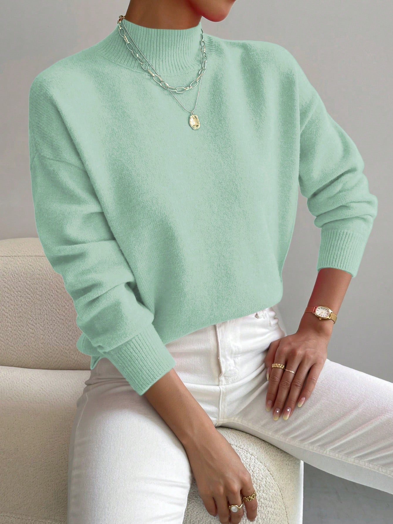 Frenchy Women's Crew Neck Long Sleeve Simple Knitted Sweater shein