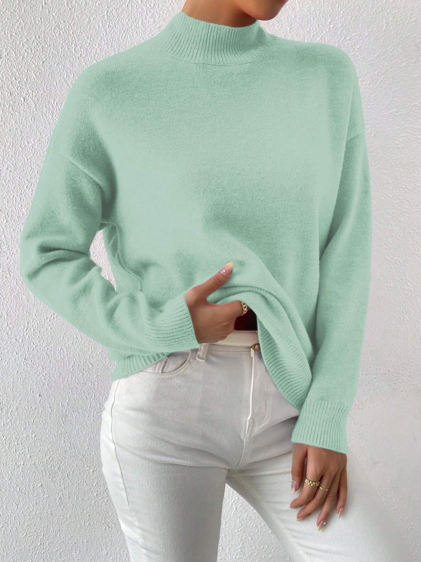 Frenchy Women's Crew Neck Long Sleeve Simple Knitted Sweater shein