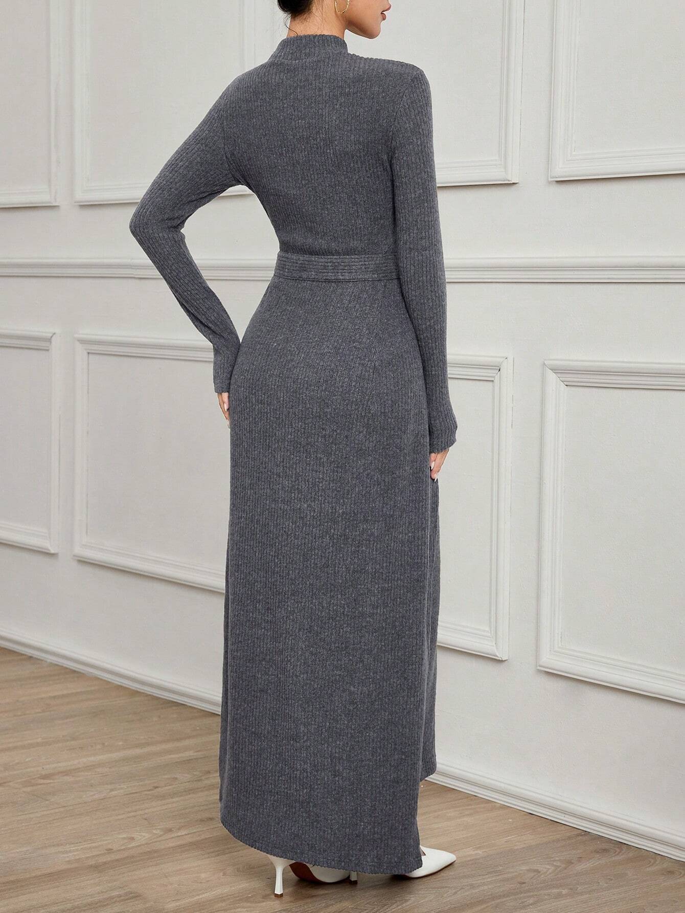 Modely 2pcs Women Knit Fleece Basic Minimalist Fit Wrap Dress shein