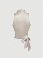 MOD Women Vintage Sleeveless Knot Back Crisscross Tank Top shein