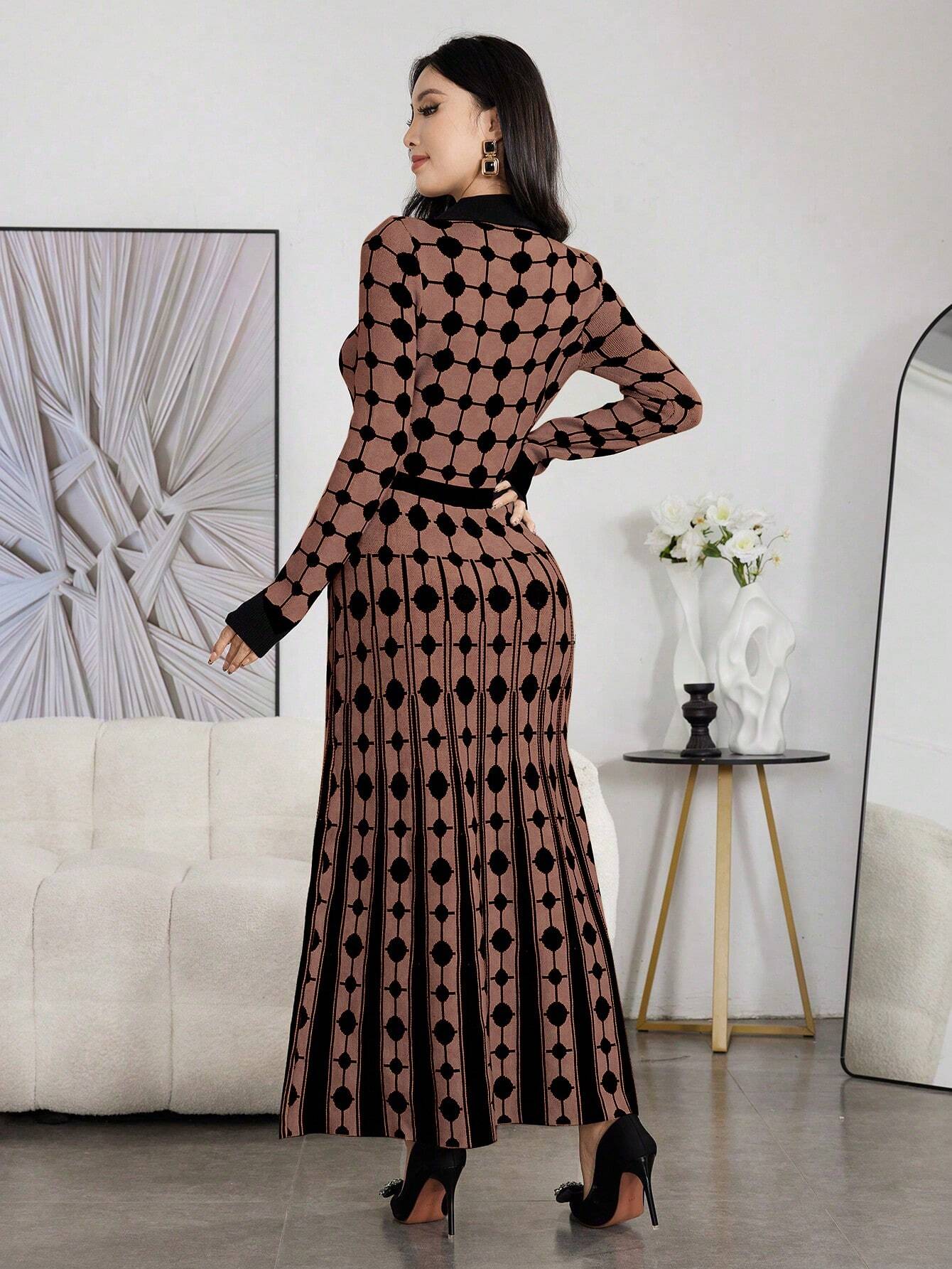 Modely Women Colorblock Polka Dot Bell Hem Sweater Dress shein