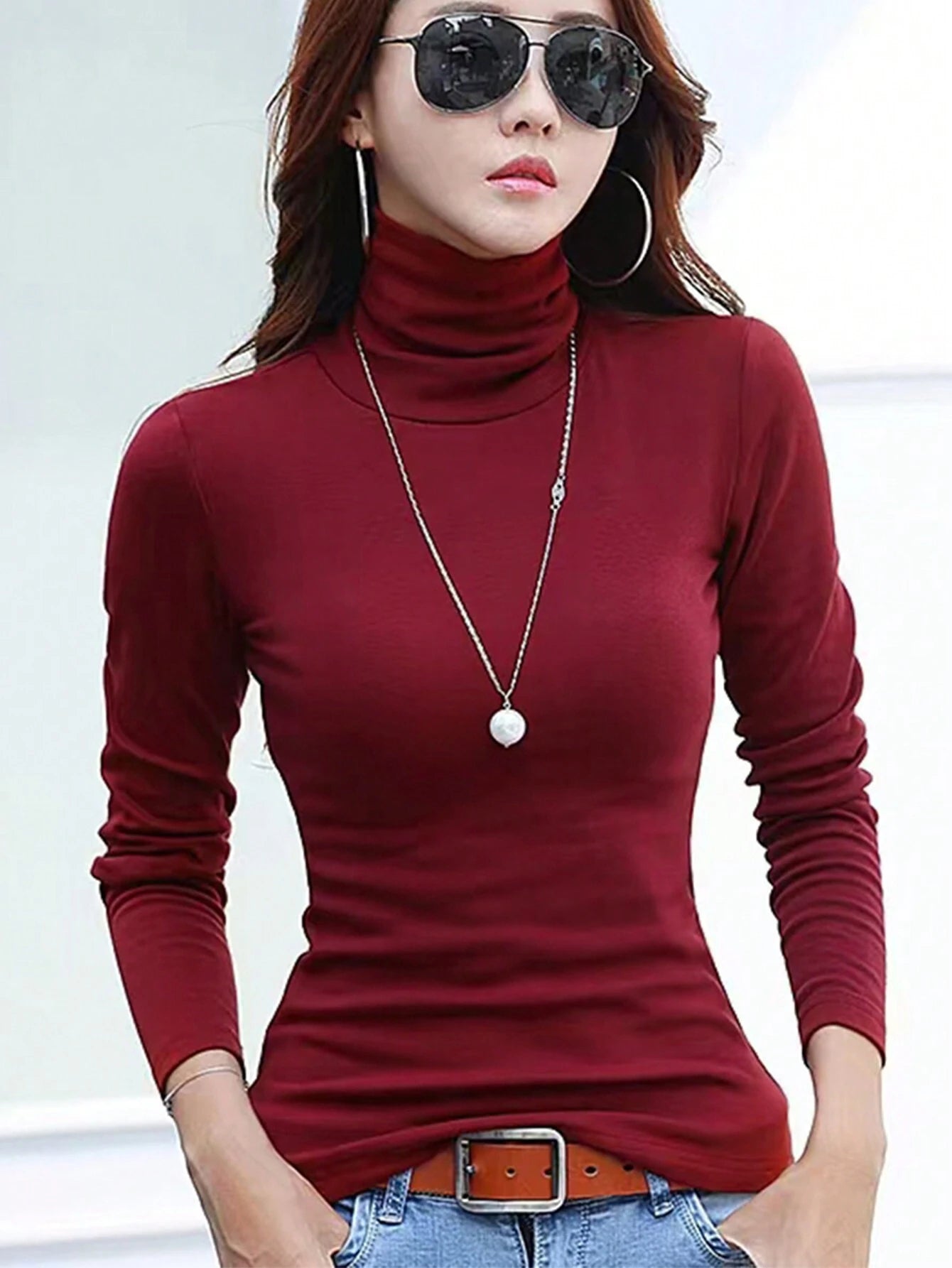 Solva Women's Solid Crew Neck Tight Fit Long Sleeve T-Shirt