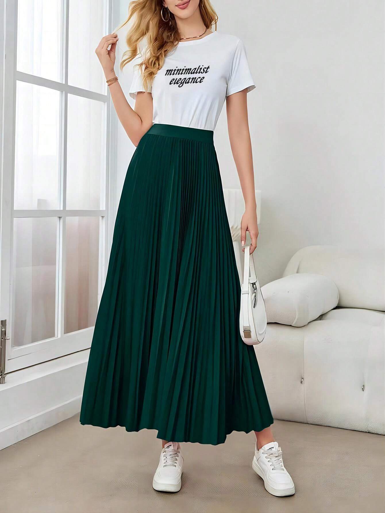 AZ Minimalist Pleated A-Line Skirt