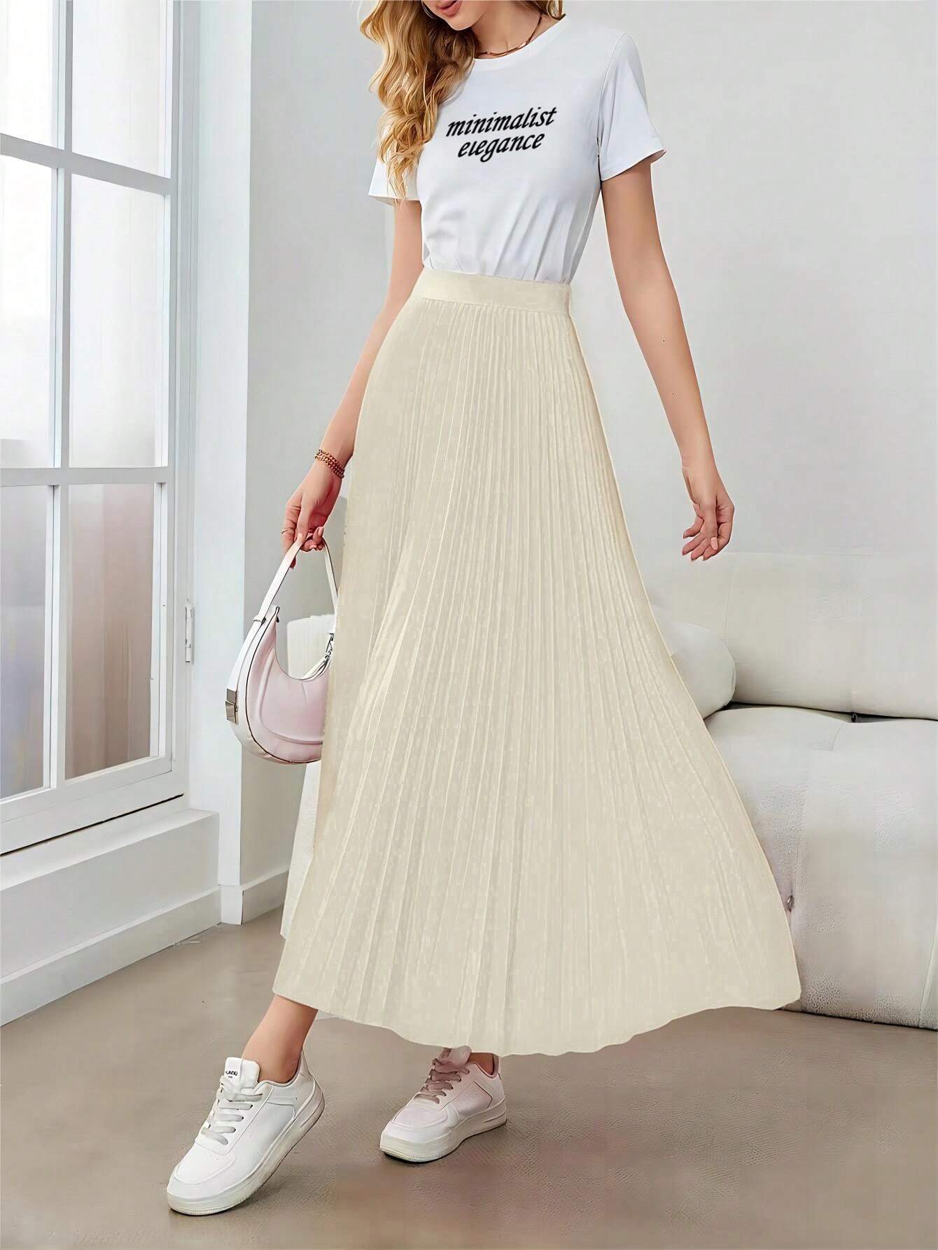 AZ Minimalist Pleated A-Line Skirt