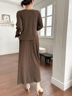 DAZY 2pcs Women Set: Solid Color Loose Drawstring Round Neck T-Shirt And Skirt shein