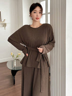 DAZY 2pcs Women Set: Solid Color Loose Drawstring Round Neck T-Shirt And Skirt shein