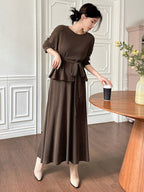 DAZY 2pcs Women Set: Solid Color Loose Drawstring Round Neck T-Shirt And Skirt shein