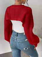 Asymmetric Hem Solid Color Ribbed Knit Pullover Sweater shein