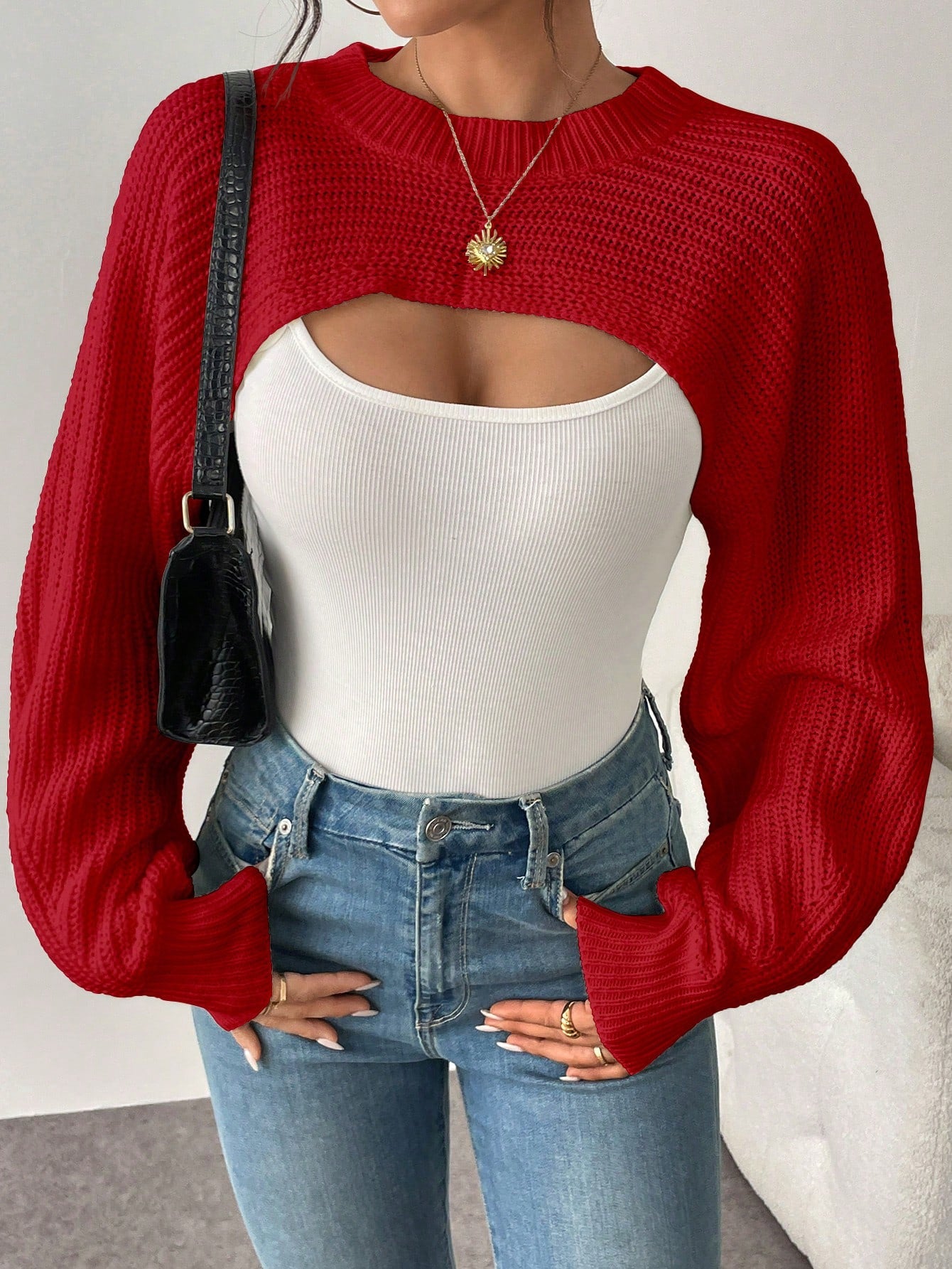 Asymmetric Hem Solid Color Ribbed Knit Pullover Sweater shein