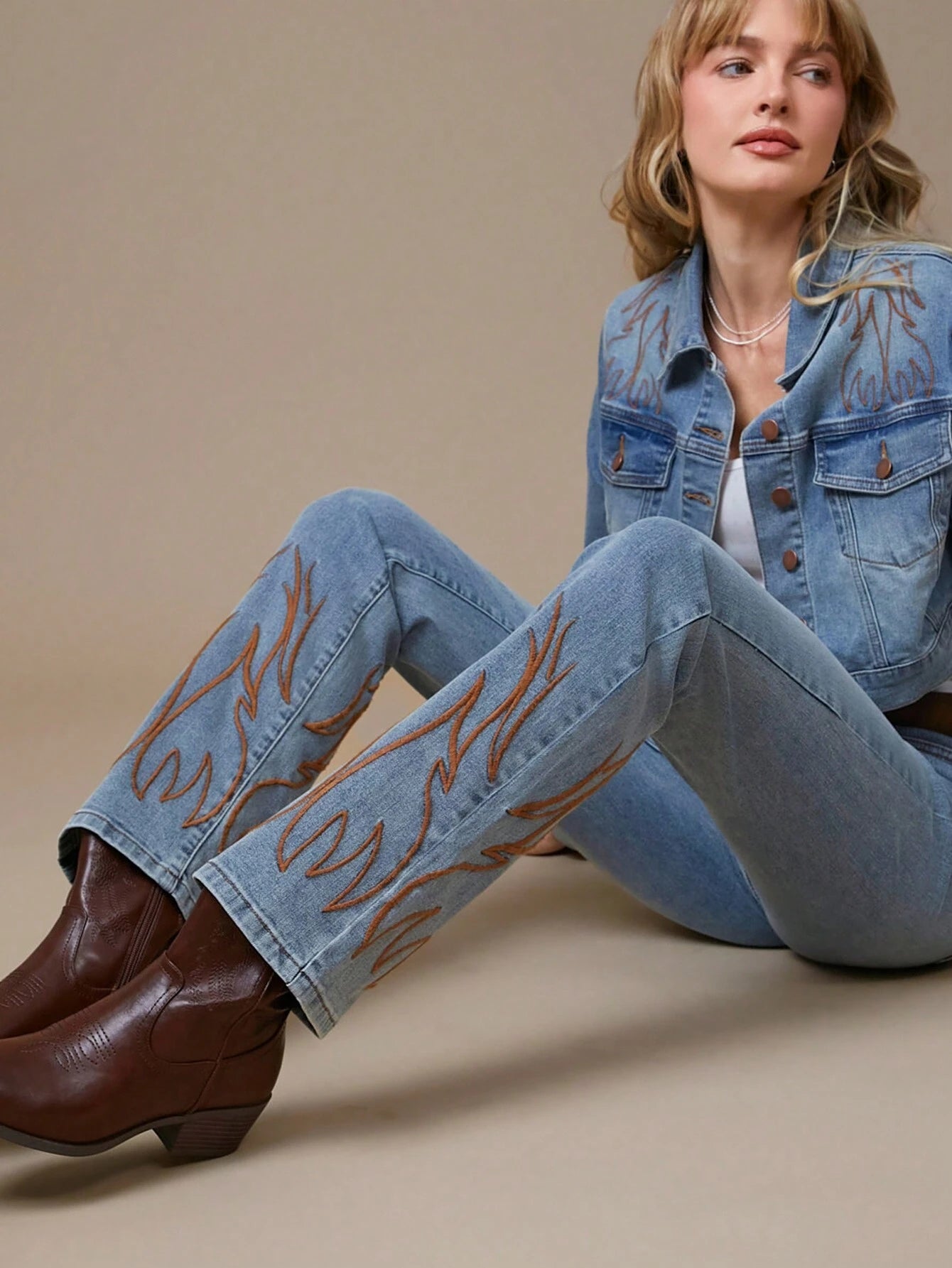 WESTFADE Premium Denim Cotton Western Embroidered Bootcut Jeans shein