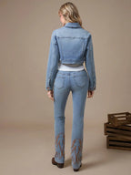 WESTFADE Premium Denim Cotton Western Embroidered Bootcut Jeans shein