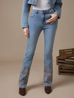 WESTFADE Premium Denim Cotton Western Embroidered Bootcut Jeans shein