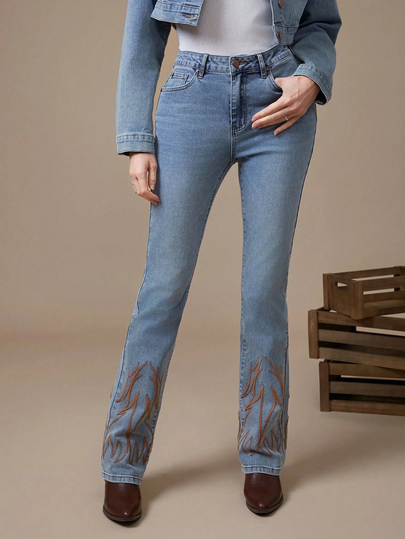 WESTFADE Premium Denim Cotton Western Embroidered Bootcut Jeans shein