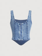 MOD Women Black Casual Denim Tank Top With Wide Straps And Back Zipper shein