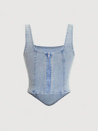 MOD Women Black Casual Denim Tank Top With Wide Straps And Back Zipper shein