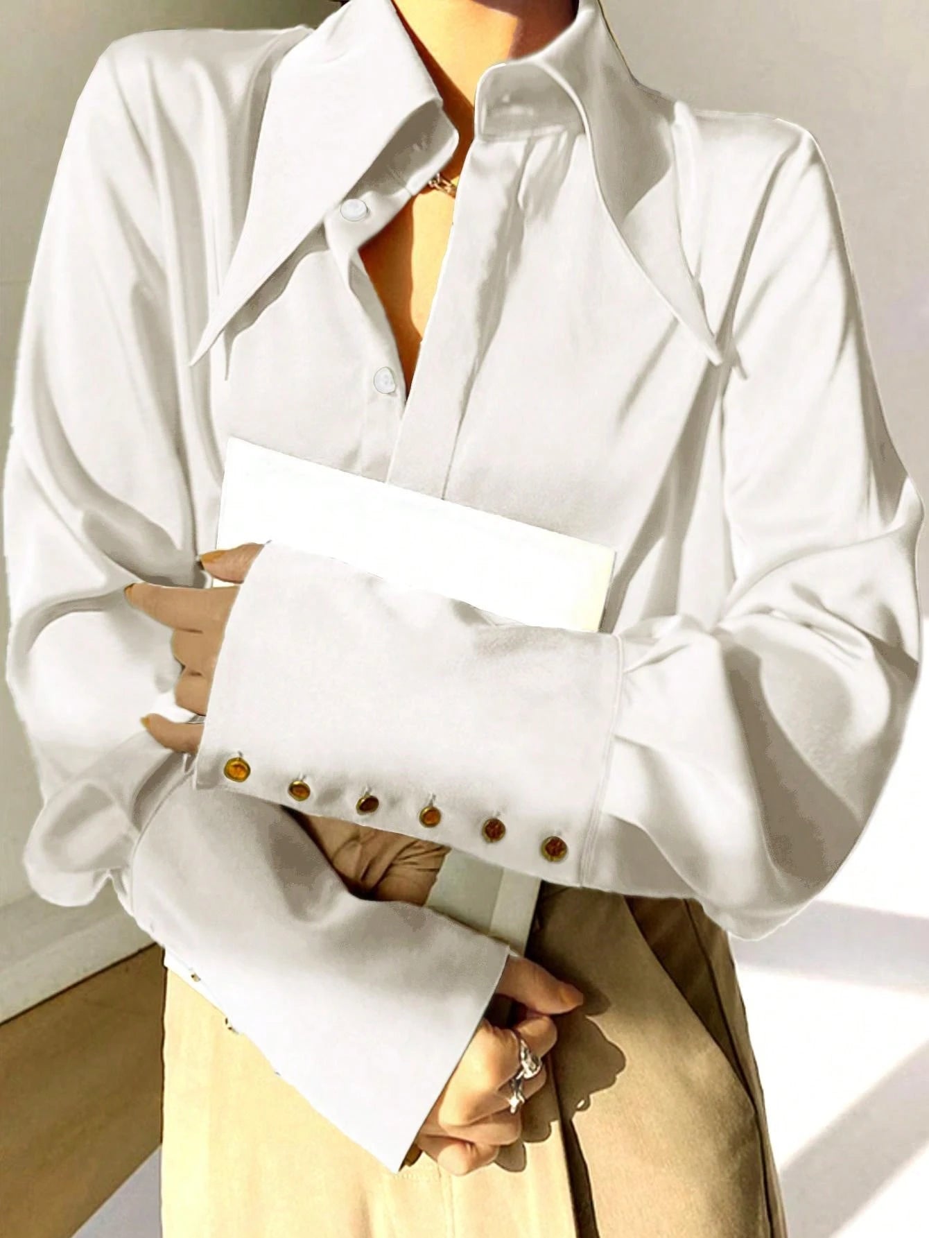 Women's Fashion Long Sleeve Solid Color Shirt