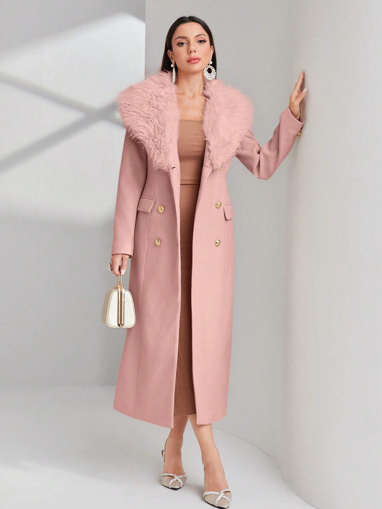 Modely Borg Collar Double Breasted Overcoat