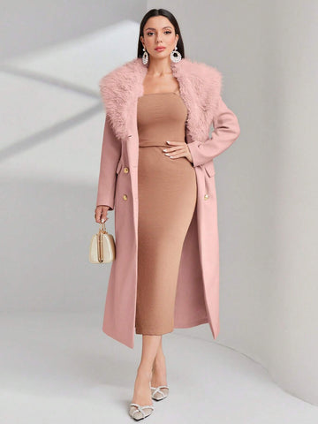 Modely Borg Collar Double Breasted Overcoat