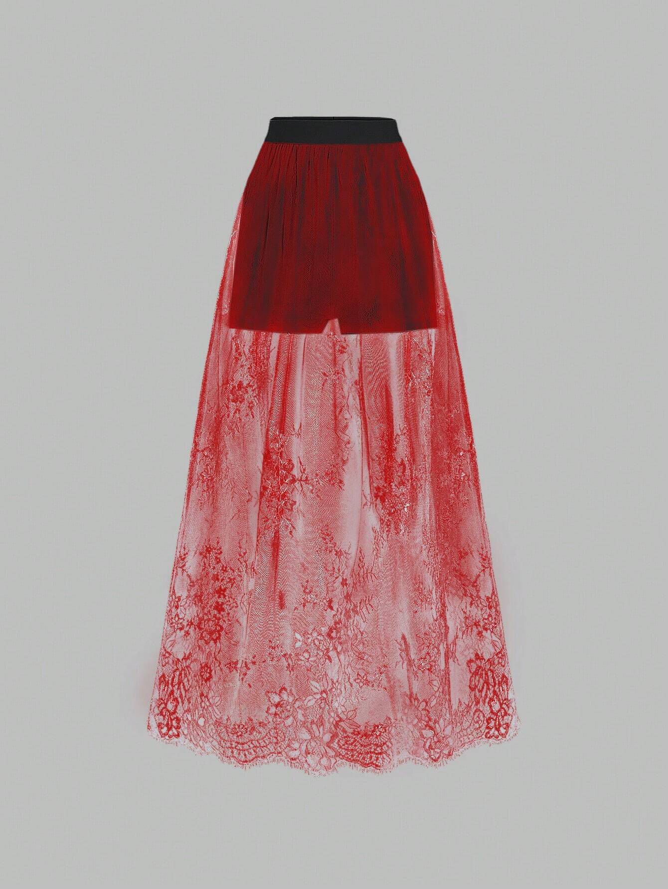 Clasi Elastic Waist Lace Skirt Maxi Women Outfit shein