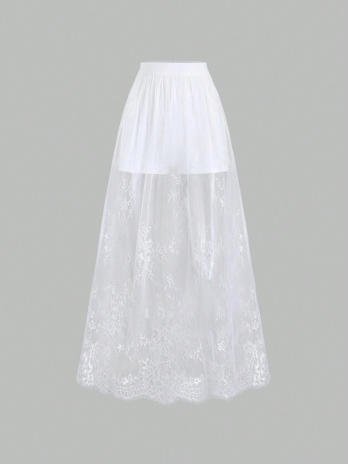 Clasi Elastic Waist Lace Skirt Maxi Women Outfit shein