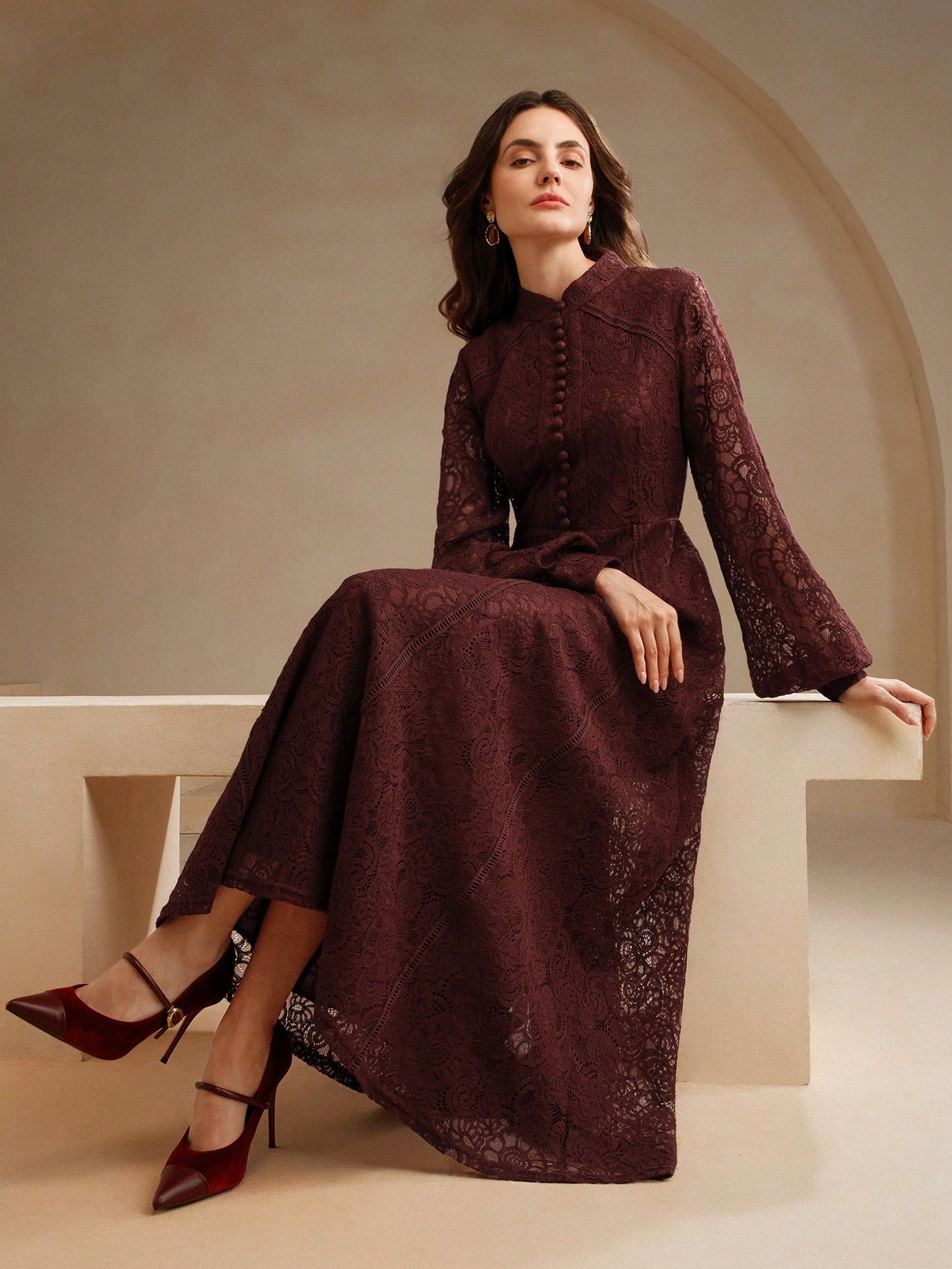 Anewsta Women's Long Sleeve Lace Dress shein