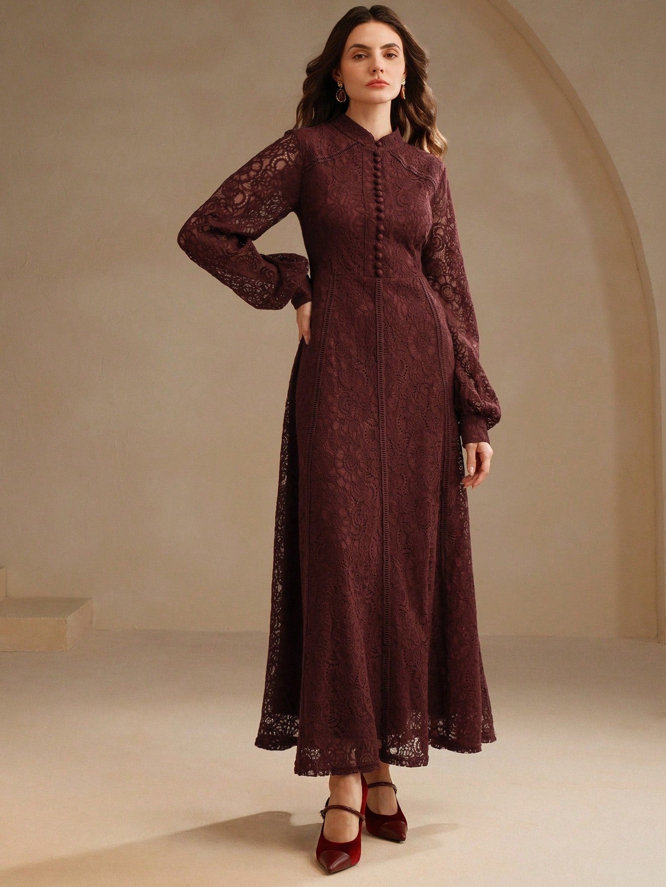 Anewsta Women's Long Sleeve Lace Dress shein
