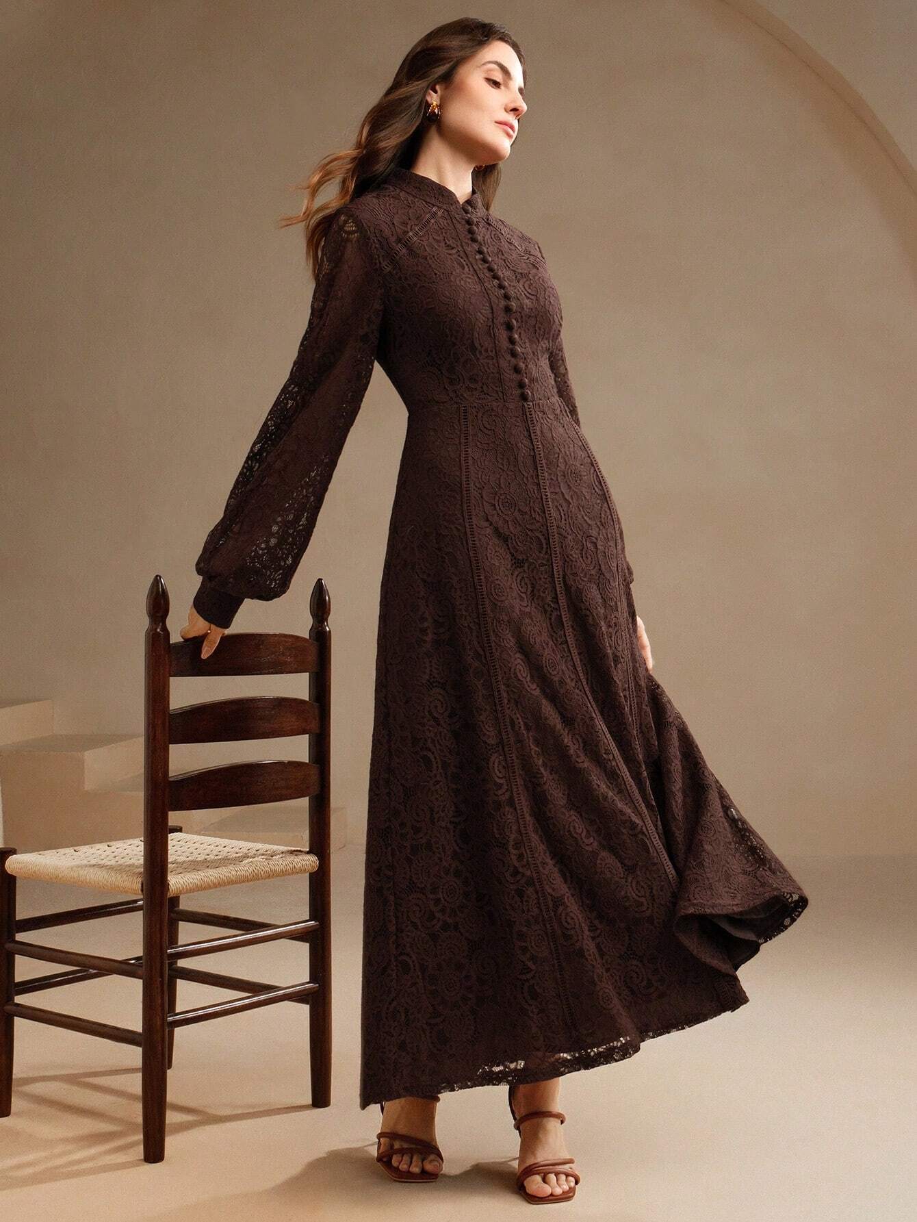Anewsta Women's Long Sleeve Lace Dress shein