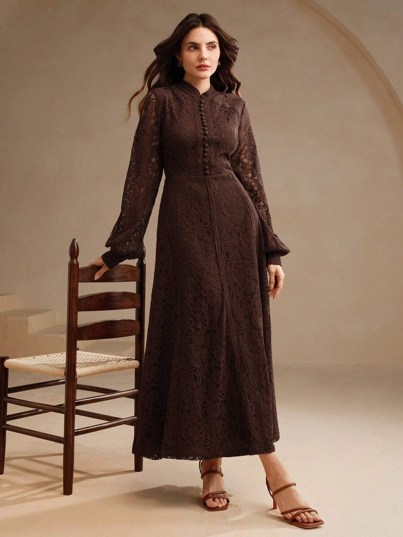 Anewsta Women's Long Sleeve Lace Dress shein