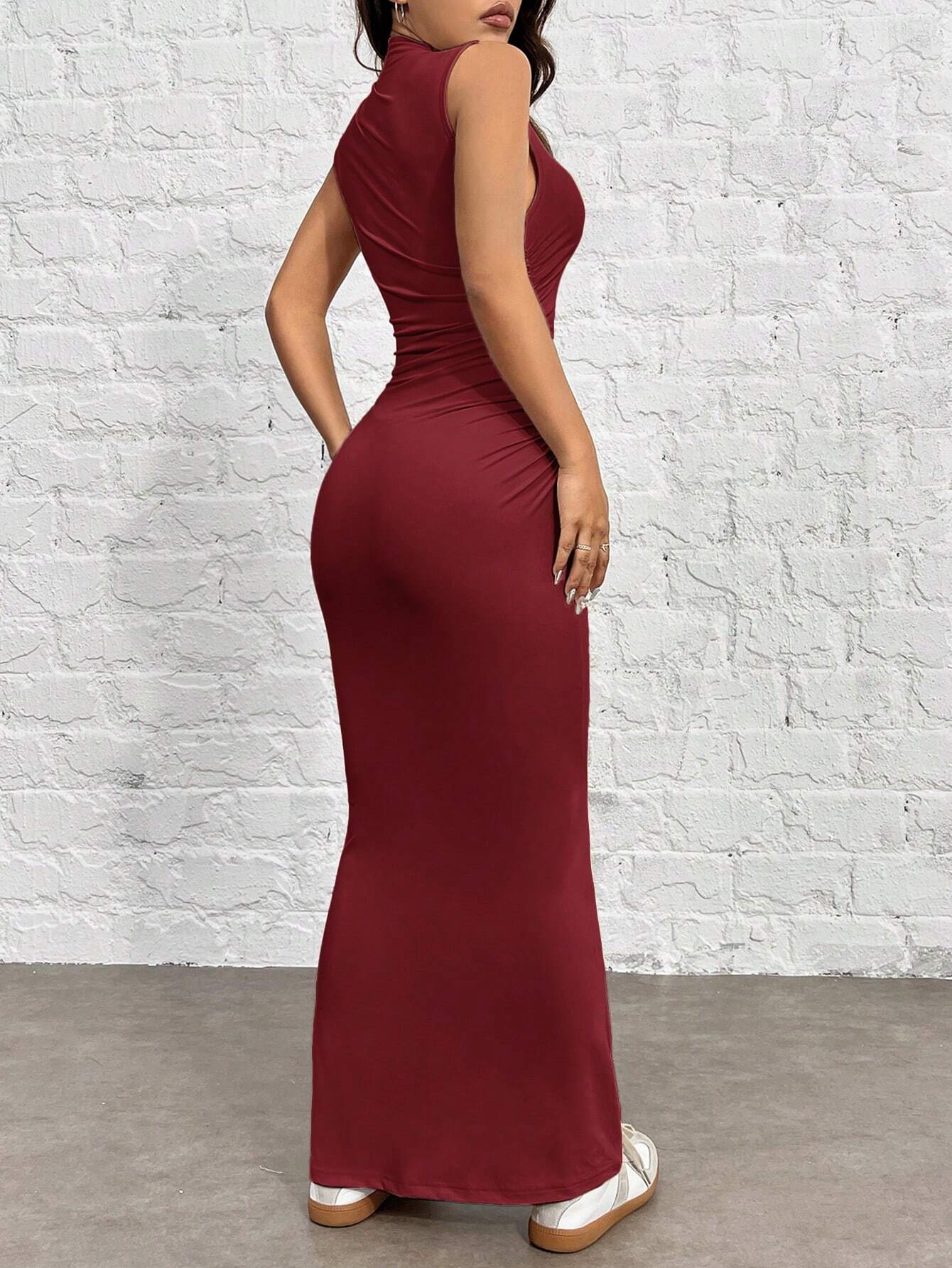 EZwear Women's Knit Stand Collar Slim Fit Mermaid Dress shein