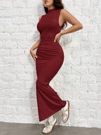 EZwear Women's Knit Stand Collar Slim Fit Mermaid Dress shein