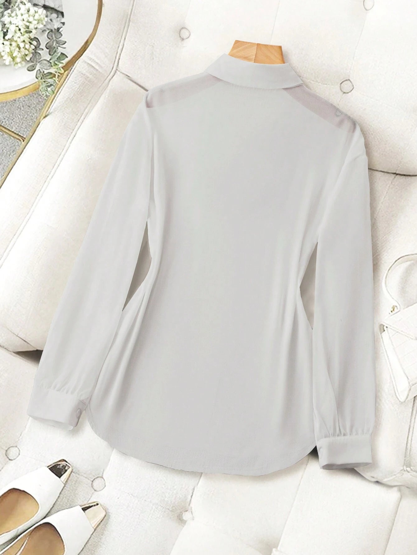 ChicEase Basic Transparent Plain Simple Collared Shirt shein