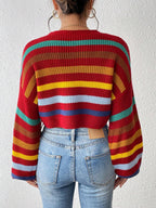 EZwear Stripe Pattern Lantern Sleeve Sweater shein