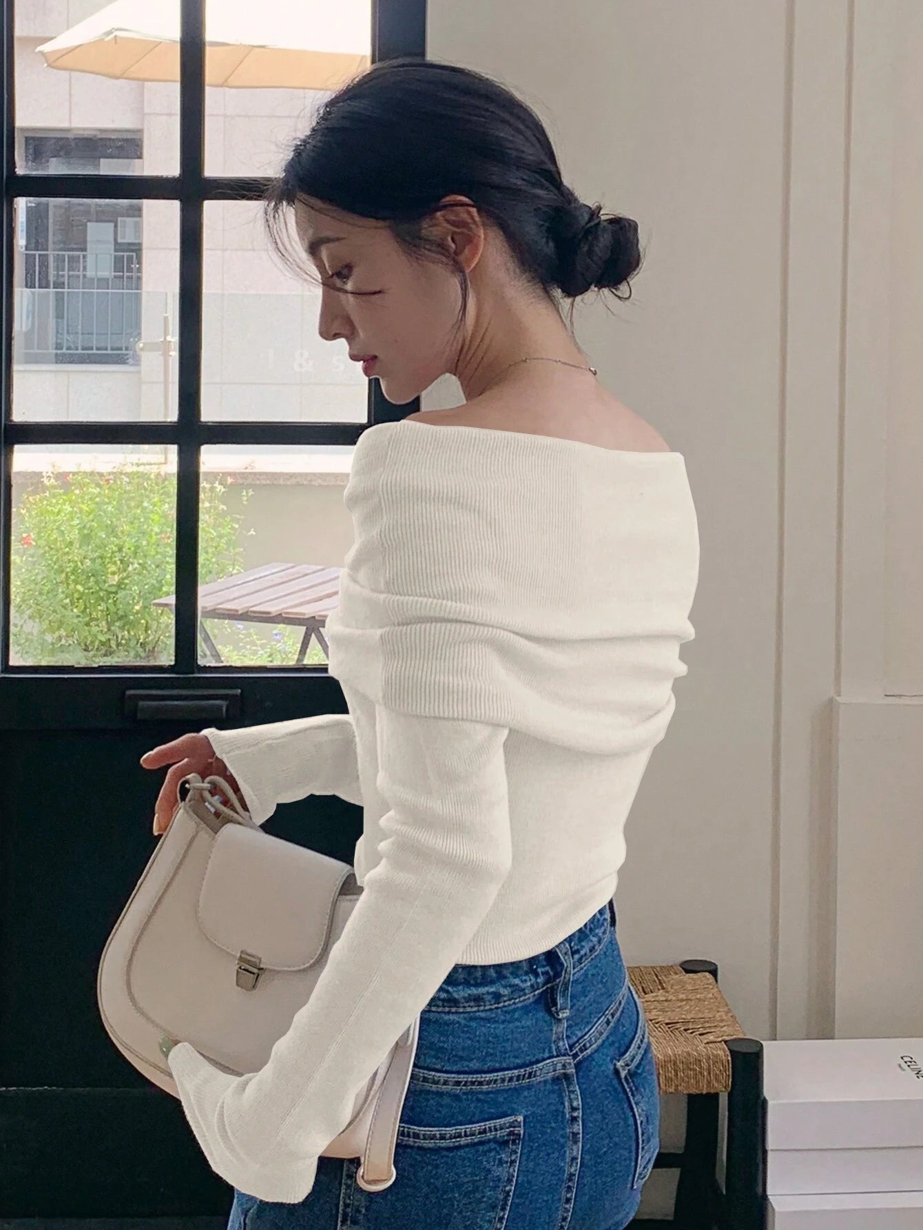 DAZY 1pc Women Off Shoulder Solid Fitted Mock Neck Sweater shein