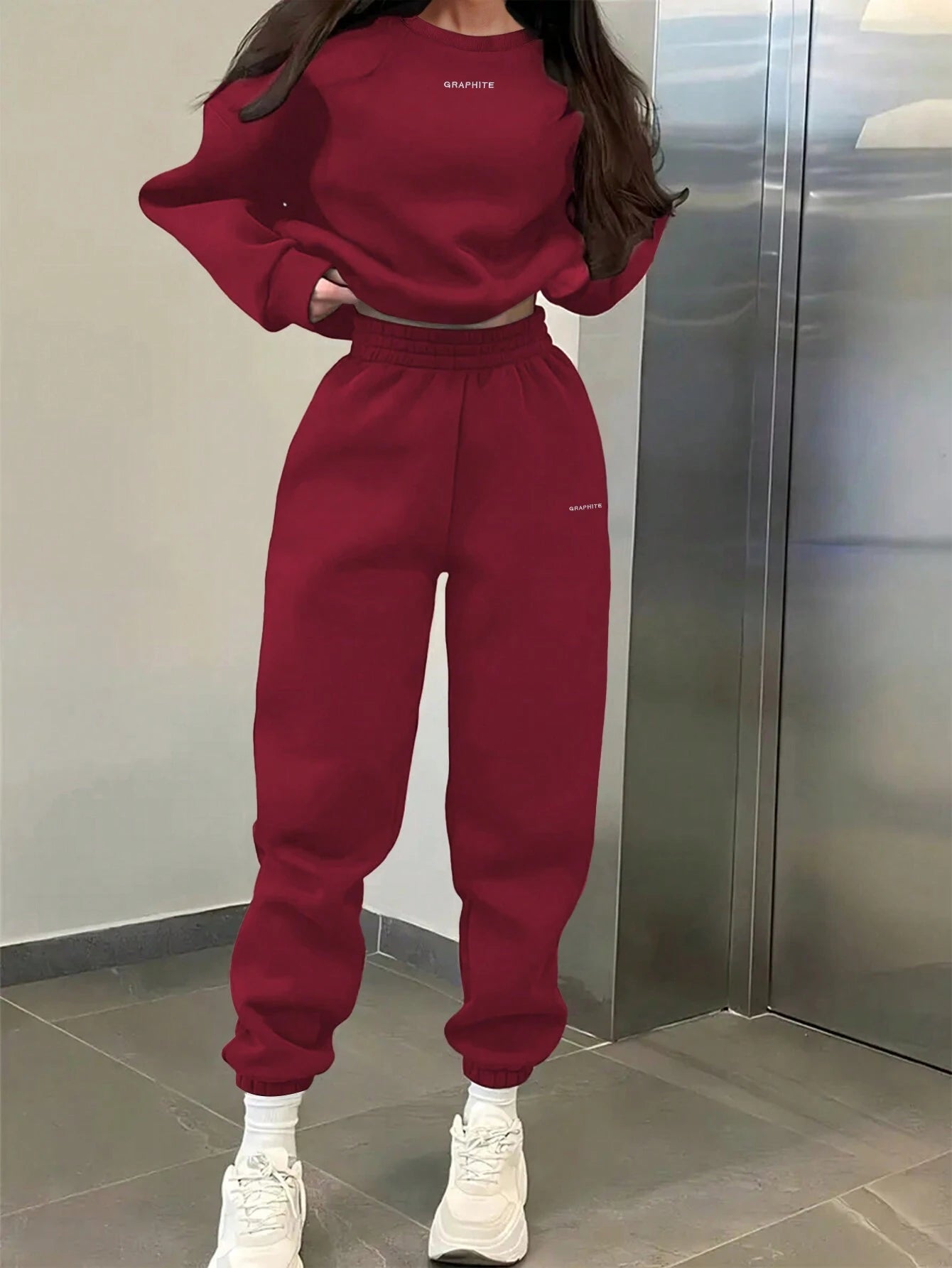 EZwear 2pcs Women's Casual Letter Print Sweatshirt And Sweatpants Set shein