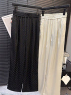 Franclia 1pc Ladies High Waist Rhinestone Satin Elastic Waist Drawstring Loose Straight Leg Pants shein