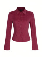 Women's Striped Print Simple Daily Long Sleeve Blouse shein