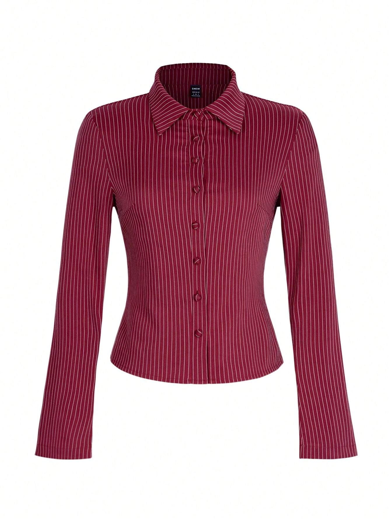 Women's Striped Print Simple Daily Long Sleeve Blouse shein