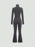 MOOSTA Black Fleece Ribbed Fabric High Neck Fitted Retro Flare Minimalist Casual Women's Jumpsuit shein